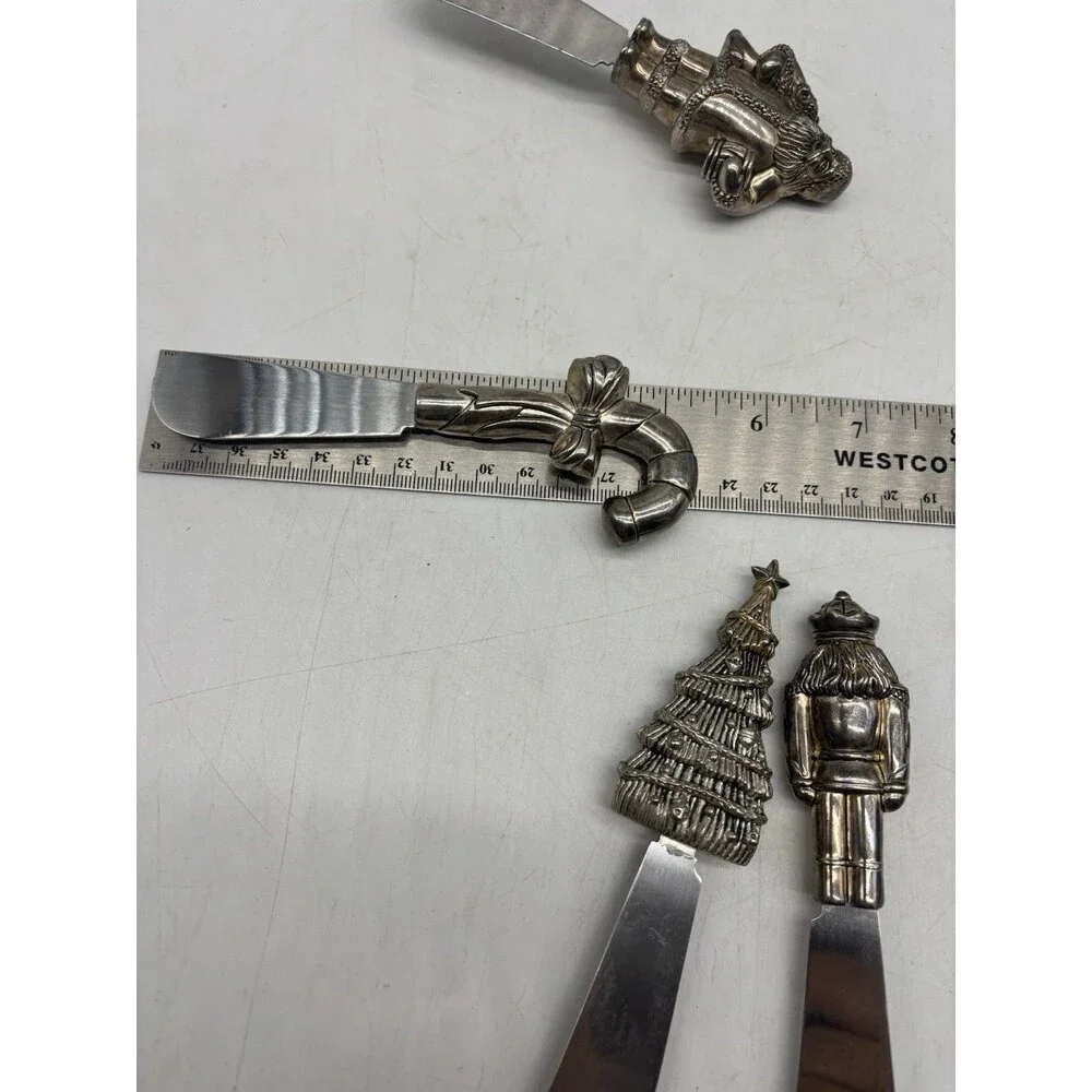 Christmas Charcuterie Spreaders 4 Holiday Wallace Silversmiths Silverplate Santa